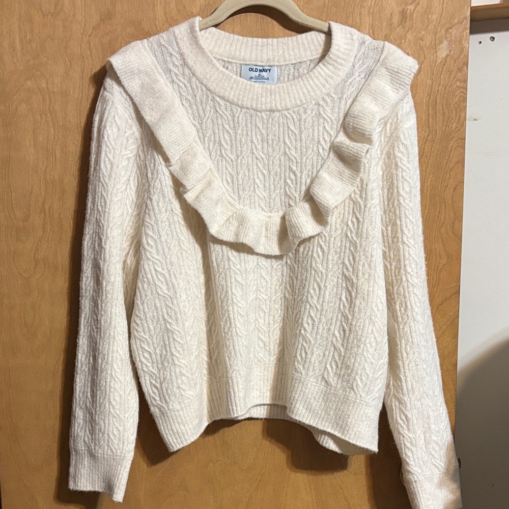 NWT Old Navy Cream Cable Knit Sweater with Ruffle
